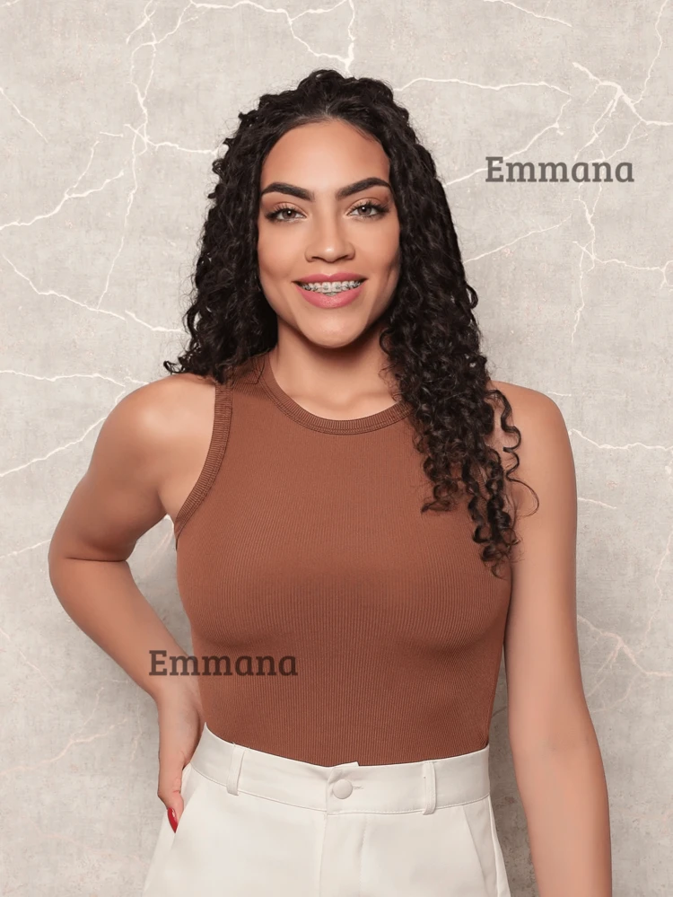 Kit 2 Regatas Canelada Feminina Blusa Básica Camiseta Casual Sem Manga - Bege/Marrom - Visão 3