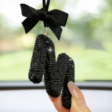 Shiny Letter Hanging Decor With Bow Accent, Fashionable English Letter Charm Decor For Car Rearview Mirror, Your Personalized Accessory - Multicolor - View 7