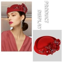 1Pc Felt Turban Hat Pillbox Hats For Women Derby Hat Fascinator Hats With Flower Embellished Elegant Ladies Tea Party Hats Vintage Beret Hat Decorated With Rhinestone Fashion Fedoras Cap For Cosplay Costume Accessories For Wedding Party Women Ladies Gift Sleep Bonnet - A - View 4