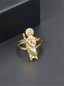 Tsnamer 1 Piece Delicate Vintage Virgin Mary Cubic Zirconia Gold Ring, 14K Gold Plated, Everyday Jewelry Gift For Women, Charm Jewelry - Ring - View 2