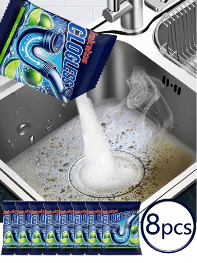 jakehoe 1/4/8pcs Drain Cleaner Powder For Bathroom & Kitchen Pipe, Dissolve Blockage & Remove Odor (Brand New Upgraded Packaging, Random Old And New Style)