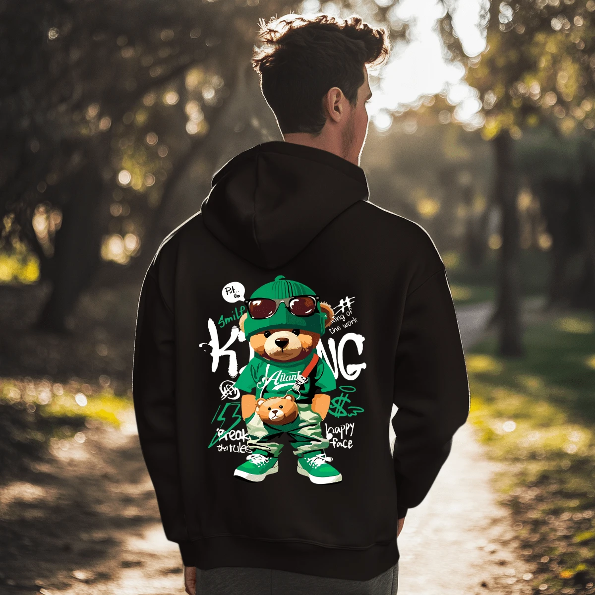 Moletom Ursinho Street Ted Flanelado Estilo Com Capuz Inverno - Preto - Visão 1