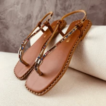 Amizzara Women's Flat Slippers With Adjustable Shiny Rhinestones For Everyday Comfort - 駝色 - 查看 6