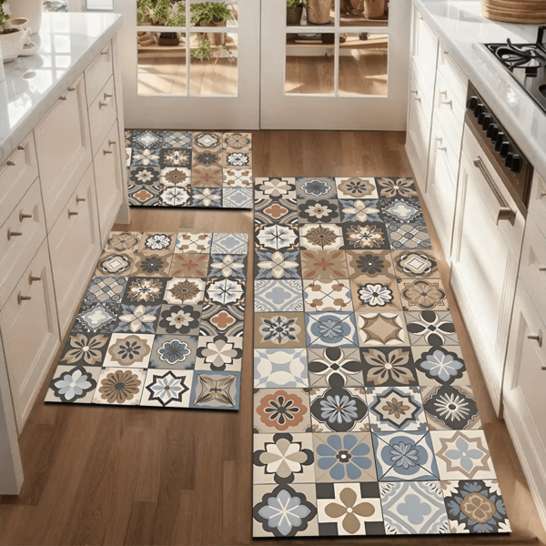 1pc Retro Patterned Silicone Mat, Colorful Plaid Welcome Doormat, Non-Slip Absorbent Carpet For Kitchen, Farmhouse, Entryway, Indoor, Room, Kitchen, Dining Room, Small Office/Home Office, Sink, Laundry Room