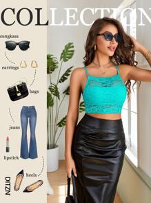 DITZN Women's Lace Bra Fashion Camisole Undershirt Inside Backless Outer Wear Bust Double Sexy Lingerie Pullover
