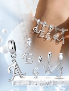 1pc 925 Silver 26 Letter Beaded Pendant, Suitable For Women's Bracelet, Bangle DIY Jewelry Making, Anniversary Gift, Elegant Women Jewelry