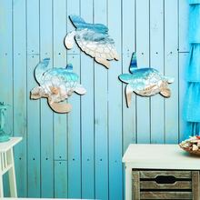 3 piezas de decoración de pared de tortuga de madera - Arte de pared de tortuga marina - Decoraciones de pared de baño de playa oceánica - Arte de pared de vida marina para decoración de baño interior, exterior, oficina - Multicolor - Ver 2