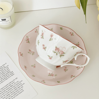 250ml Pink Rabbit Ceramic Coffee Cup & Saucer Set, Vintage Korean Style Cute Girly Afternoon Tea Set