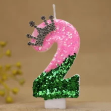 1入 粉綠撞色皇冠水鑽數字生日蠟燭，閃亮蛋糕裝飾，適用於派對、節日、一周歲慶祝，創意手工數字蠟燭 - 彩色 - 查看 13