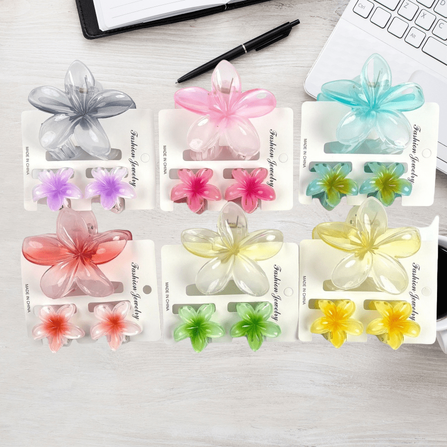 6pcs Flower Decor Women Hair Clips, Tropical Floral Print Bohemian Casual Party Street Style ABS Plastic Hair Claws And Pins, Strong Grip For Thick & Thin Hair, All Seasons Wear Hair Jaw Clip Hair Clamps Hair Clutch Hair Catcher Clip