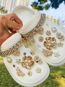 22 件/套金色山茶花链和装饰夹，DIY 可拆卸镂空凉鞋、拖鞋装饰，适合所有季节的礼物