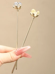 1pc/2pcs Elegant Traditional Lotus Flower Hair Clips, Unique High-End Look - Multicolor - View 8