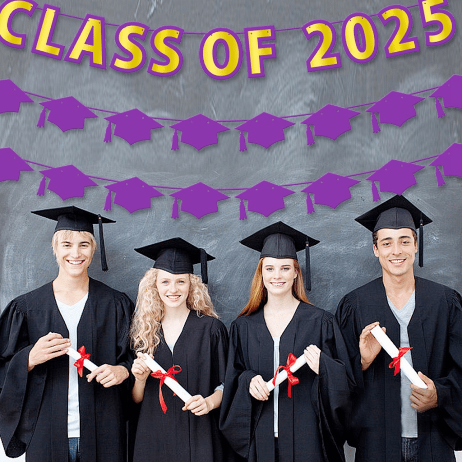 2pcs Graduation Party Decoration - Hot Stamping Pull Flags - Diploma Cap Pull Ribbons - University Graduation Pull Flags - For Indoor Decoration Party Gift Home Decors Tapestry - Multicolor - View 1