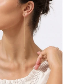 1pair Fashionable Long Tassel Faux Snakeskin Chain Earrings - Yellow Gold - View 1