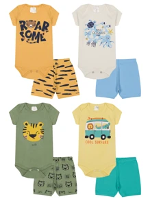 Kit 10 Peças de Roupas Infantil Bebê Menino Masculino 5 Body + 5 Tapa Fralda/Shorts
