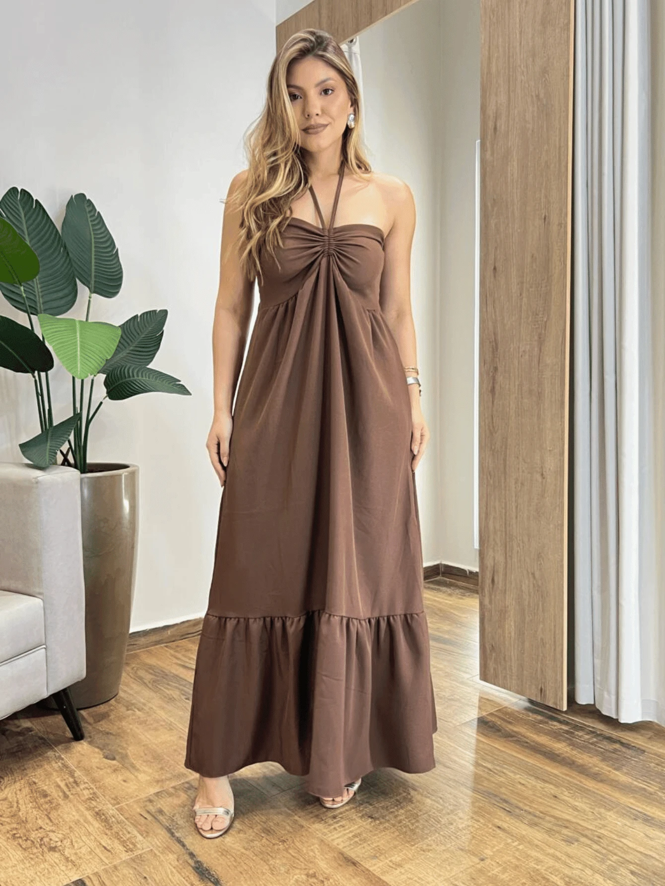 Long Strapless Dress With Multi-Form Babad Adjustment - 鏽棕色 - 查看 1