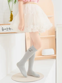 6 Pairs Girl Spring/Summer Breathable Mesh Soft & Comfortable Fashion Baby Long Socks With Cute Rabbit Design, Thin Cuffs Crew Socks - Multicolor - View 9