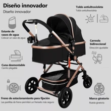 Baby Stroller With Baby Carrier, Baby Stroller With Walking Stick - Black - View 4