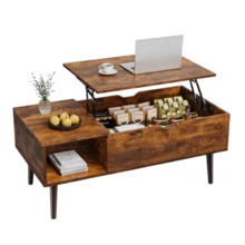 Mesa De Centro Moderna Ajustable Elevada Para Sala Madera - Óxido marrón - Ver 8