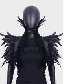 1pc Natural Feather Scarf, Women Costume Role Play Black Luxury Feather Shoulder Accessory, Sexy Punk Gothic Style Feather Shawl, Gothic Feather Vest Cape, Costume For Festivals, Parties, Performances - Black - View 1