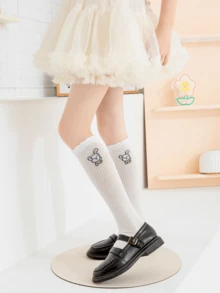 6 Pairs Girl Spring/Summer Breathable Mesh Soft & Comfortable Fashion Baby Long Socks With Cute Rabbit Design, Thin Cuffs Crew Socks - Multicolor - View 5