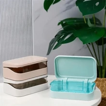 1 Pack Plastic Rectangular Soap Dish, Soap Container With Lid, Portable Soap Dish, Soap Holder With Lid, Bathroom Drain Soap Dish, Bathroom Accessories Home Bathroom Decor Summer Back To School