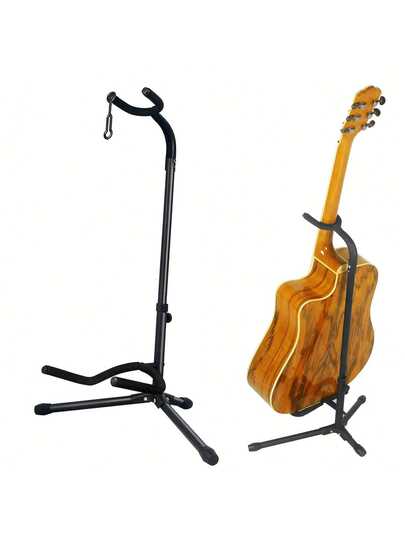 1pc Adjustable Folding Stand For Acoustic, Electric, Bass Guitars And Banjos, Black,Classical Guitar,Bass Instrument,Wood Guitar Stand,Pick Holder Guitar,Gutiar,Bass Guitar Belt,Guitar>Black,Gutiar,Guitar Wall Mount