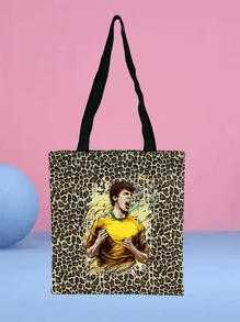 1 pièce Sac fourre-tout en canevas personnalisé, imprimé paysage/illustration, design unique, pliable, grande capacité, léger, mode, sac à épaule décontracté