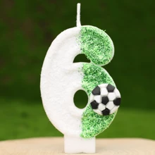 Creative Hot-Selling 0-9 Numeric & Letter DIY Birthday Cake Candle, Handmade Party Festival Decoration Candle, White & Green Bicolor, Colorful Glitter Football Field Design, For Birthdays, Celebrations, Photo Props, 1 Pc