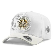 Men's Women's Trucker Hat Saint Benedict Medal Curved Brim - White - View 1