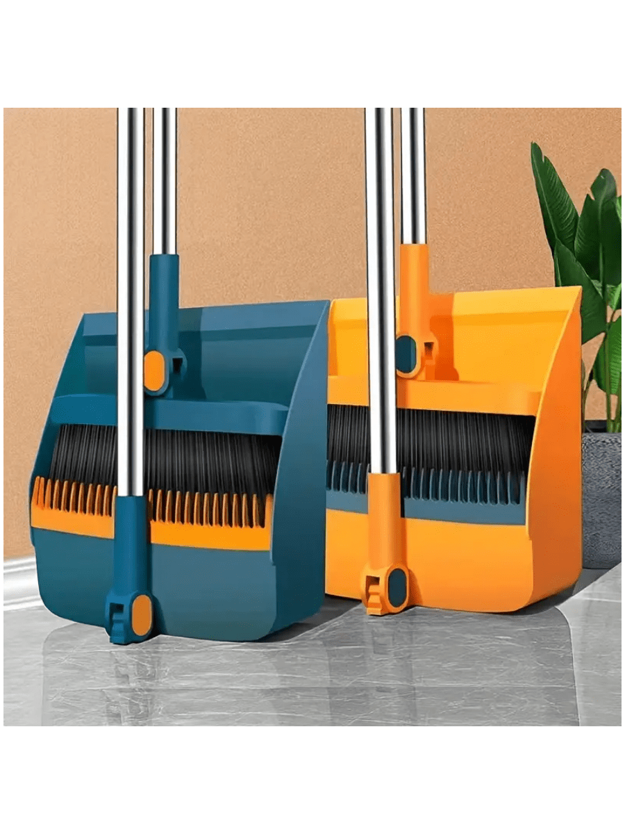 1 Set Home Broom And Dustpan Kit, Long Handle Floor Cleaning Broom And Dustpan Set With Rotatable Broom And Brush Teeth Dustpan, For Dust And Dirt Removal, Household, Kitchen, Room, Office, Cleaning Supplies, Cleaning Tools, Back To School Supplies