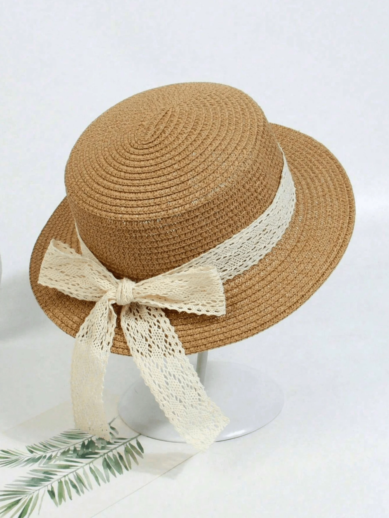 Baby Girl Sun Hat, Children Princess Lace Bow Beach Hat, Foldable UV Ion Sun Hat For Beach - Khaki - View 1