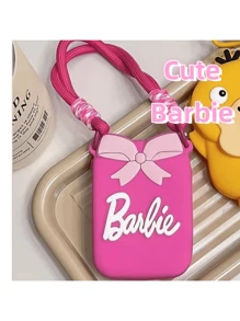 Bolso cruzado pequeño de silicona rosa en estilo Barbie lindo - Estuche para teléfono tipo bolsa - Detalle de lazo lindo - Idea de regalo de accesorio de viaje para mujeres y niñas - Bolso de moda