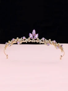 1件装女士奢华甜美公主皇冠发箍，镶钻生日发圈，适合派对、活动、婚礼、情人节配饰 - 紫色 - 查看 4