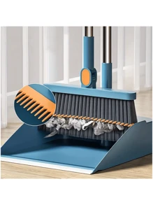 1 Set Home Broom And Dustpan Kit, Long Handle Floor Cleaning Broom And Dustpan Set With Rotatable Broom And Brush Teeth Dustpan, For Dust And Dirt Removal, Household, Kitchen, Room, Office, Cleaning Supplies, Cleaning Tools, Back To School Supplies