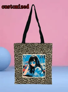 1 pièce Sac fourre-tout en canevas personnalisé, imprimé paysage/illustration, design unique, pliable, grande capacité, léger, mode, sac à épaule décontracté