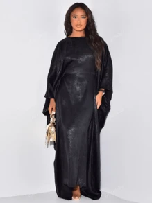1 pieza Nuevo vestido abaya holgado de satén brillante para mujer, elegante vestido musulmán de manga larga para fiestas, cumpleaños, Kaftán modesto