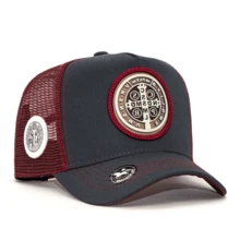 American Rooster Men's Women's Trucker Hat Saint Benedict Medal Curved Brim - màu xám và màu cây phong - Xem 3