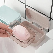 1 Pack Plastic Rectangular Soap Dish, Soap Container With Lid, Portable Soap Dish, Soap Holder With Lid, Bathroom Drain Soap Dish, Bathroom Accessories Home Bathroom Decor Summer Back To School