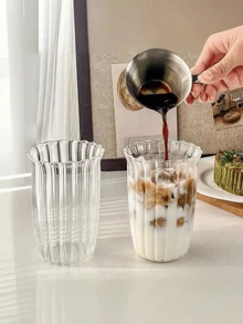 1pc450ml Iced Coffee Cup, Vintage Ribbed Milk Coffee Cup, Cold Brew Coffee Cup, Iced Latte Cup, Flawless Creative Beverage Cup, Family Afternoon Tea Cup, Suitable For Restaurants And Cafes, Halloween Gift, Christmas Gift, Back To School Season, Christmas Tree, Valentine's Day Gift - Multicolor - View 3