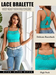 DITZN Women's Lace Bra Fashion Camisole Undershirt Inside Backless Outer Wear Bust Double Sexy Lingerie Pullover