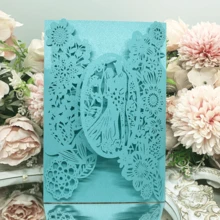 Conjunto de 25 tarjetas de invitación para boda con diseños de novia y novio, flores y bolsillos para invitaciones, tarjetas de felicitación para boda, aniversario, matrimonio, decoración y suministros para fiesta nupcial - 4,7x7 pulgadas - Ver 10