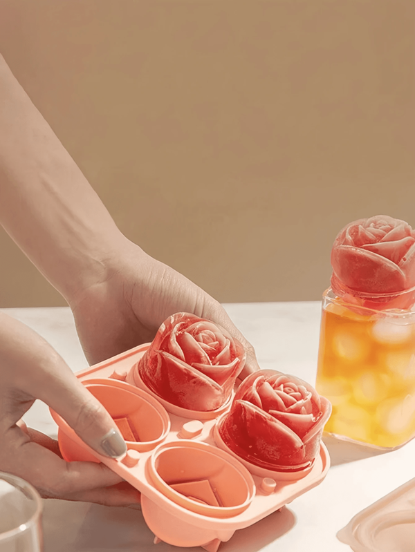 1pc 12*12cm Creative 4 Grids Rose Ice Cube Tray Silicone Ice Mould Drink Ice Maker Household Ice Cube Trays Whiskey Ice Ball Maker, Suitable For Daily Use