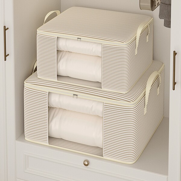 1 pièce/2 pièces Sac de rangement pour vêtements et couettes visible selon la saison, sac de rangement en tissu non tissé minimaliste de grande capacité, sac de rangement pour armoire, sac organisateur polyvalent, anti-poussière et anti-humidité, pliable, durable. Convient pour une utilisation domestique