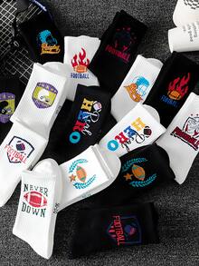 5 Pairs Of Black And White Street Personalized Pattern Mid-Tube Socks Fashion Printed Socks - Multicolor - View 2