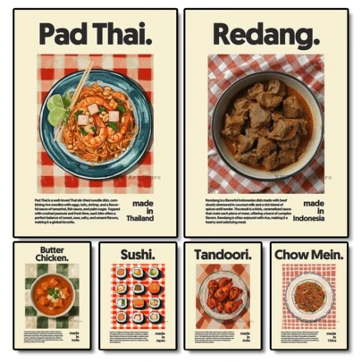 1pc/3PCS Wall Arts Posters Modern Asian Food Canvas Painting Poster Lamian Noodles Hot Pot Chinese, Japanese And Korean Food Printing Wall Poster Home Wall Art Picture, Applicable To Residential And Dormitory Walls, Living Room And Bar Decoration, Dining Room Or Bathroom, Room Decoration, Without Picture Frames High Quality, Canvas Art Is Used Indoor/Outdoor, Frameless/Framed Canvas Art ,Wall Art With Frame