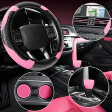 Luxury 45 Piece Car Seat Cover Set With Soft Pendant, Non Slip Steering Wheel Cover, Ventilated Edge Strip And Installation Tool - Universal Size Interior Accessories Suitable For Fashionable Women - Hồng - Xem 3