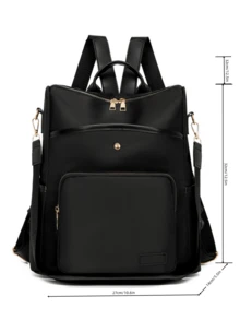 LECEY 轻便、防水、大容量个性化时尚休闲多口袋背包，带零钱包的校园风格功能性背包，适合学校，女士休闲单肩包，女士旅行背包，时尚学生背包，单肩包，外出，购物，旅行，商务，初学者，办公室工作人员，非常适合办公室 - 黑色 - 查看 5