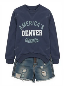 Sudadera con cuello redondo y parte superior con estampado de letras para mujer