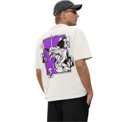 Playera Camiseta Oversize Anime Evangeli0n Morado Frente o Espalda Unisex